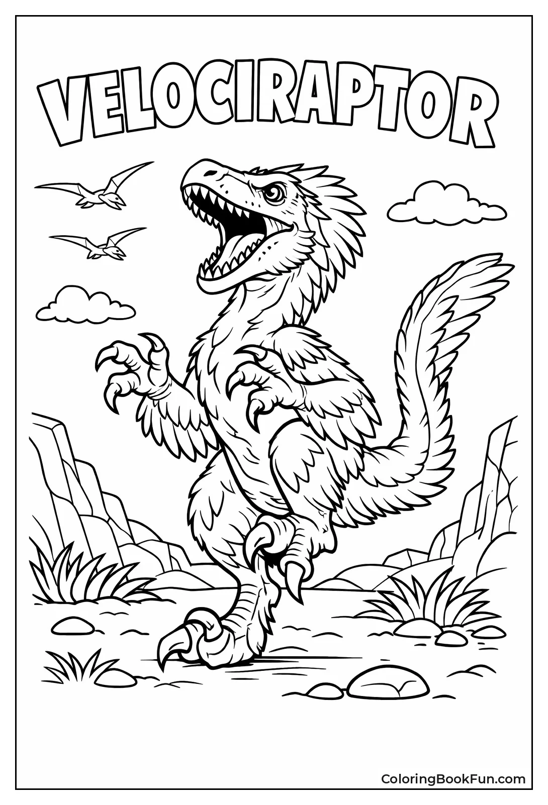 Roaring Velociraptor Rears Up