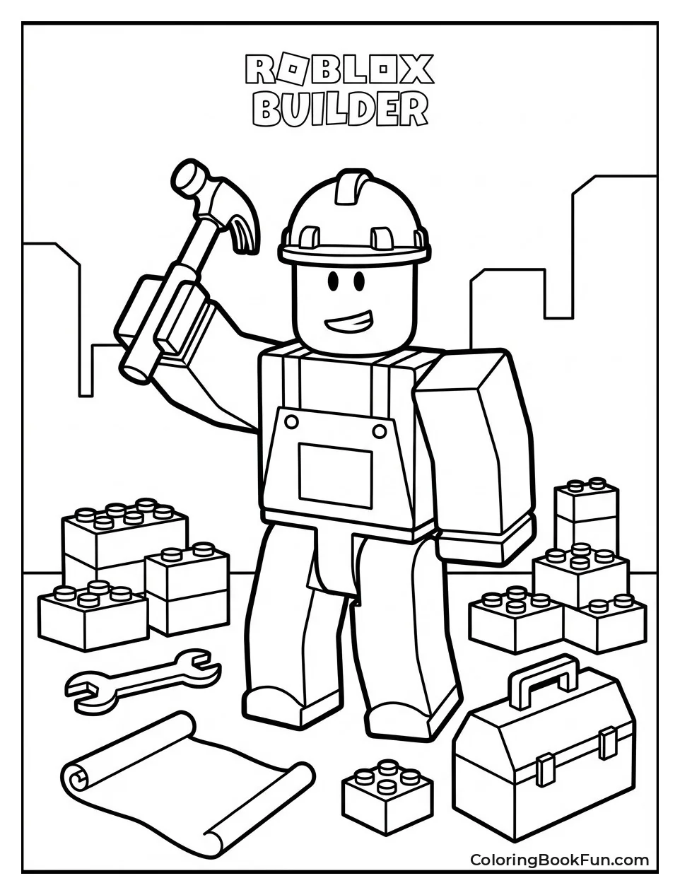 Builder Hammers Bricks and Tools