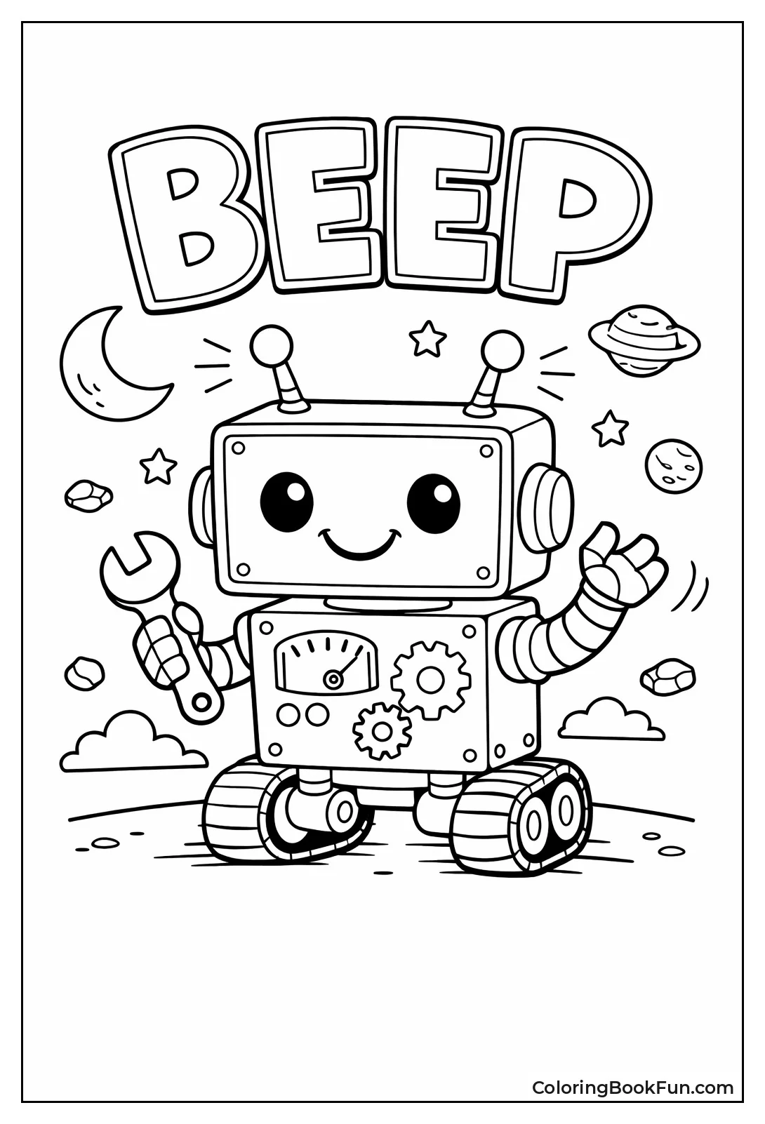 Smiling Boxy Robot with Wheels
