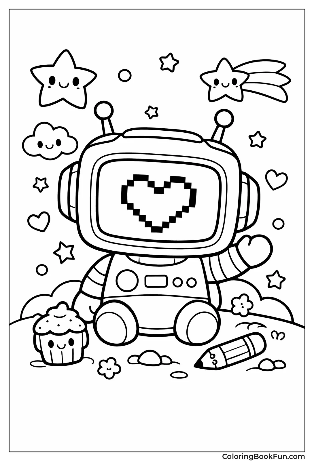 Cute Robot with Heart Screen