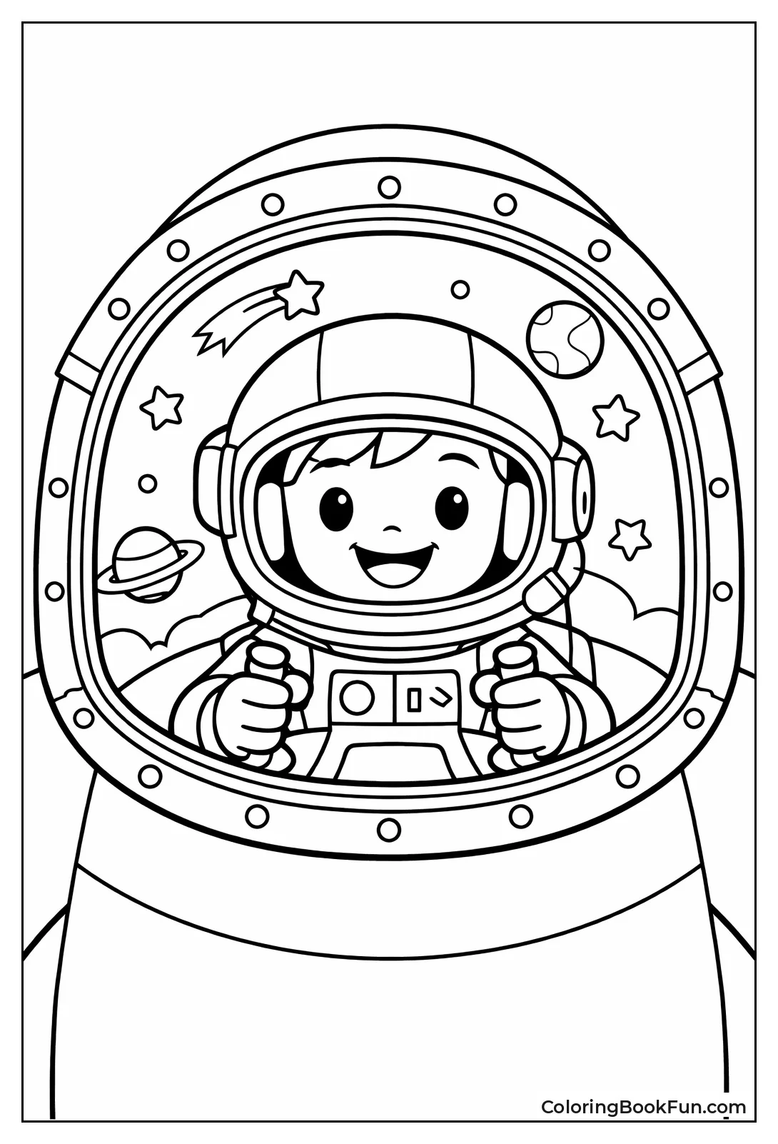 Astronaut Steers in Cockpit