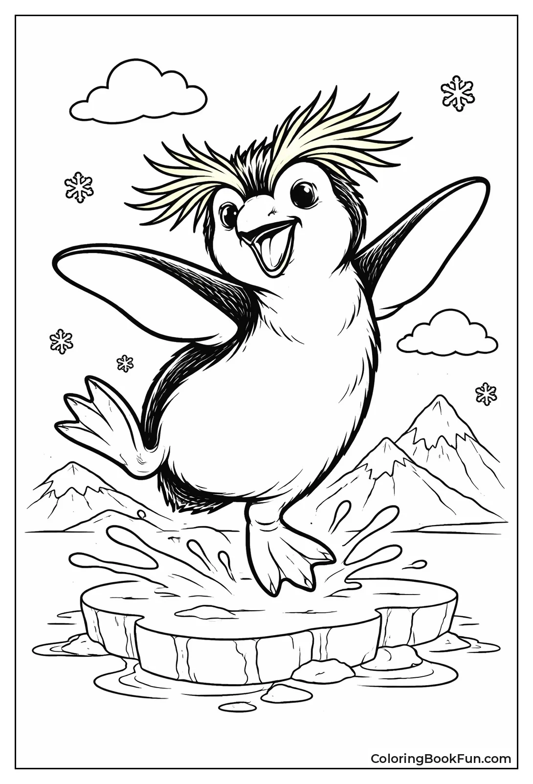 Rockhopper Penguin Leaping High