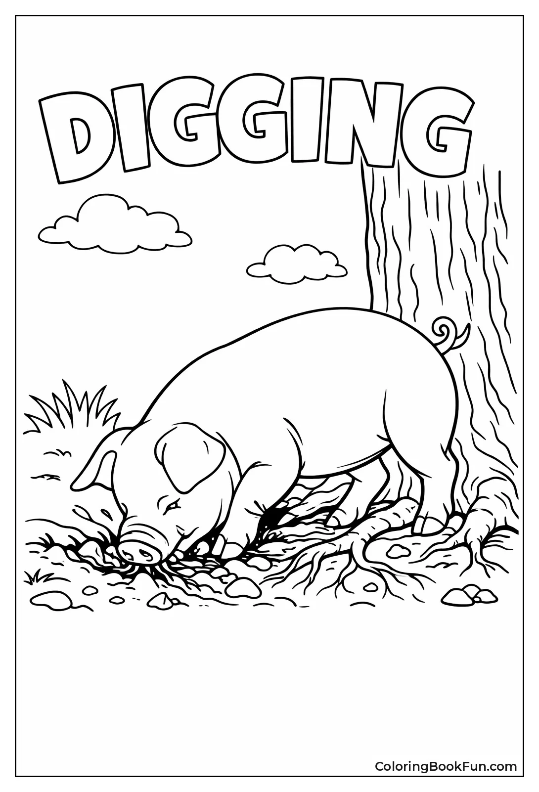 Pig Rooting under Tree