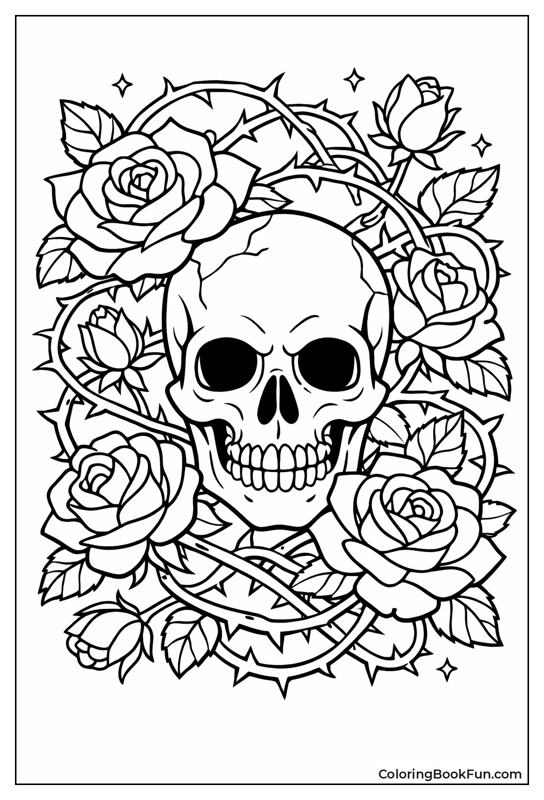 Skull Wrapped in Roses Thorns