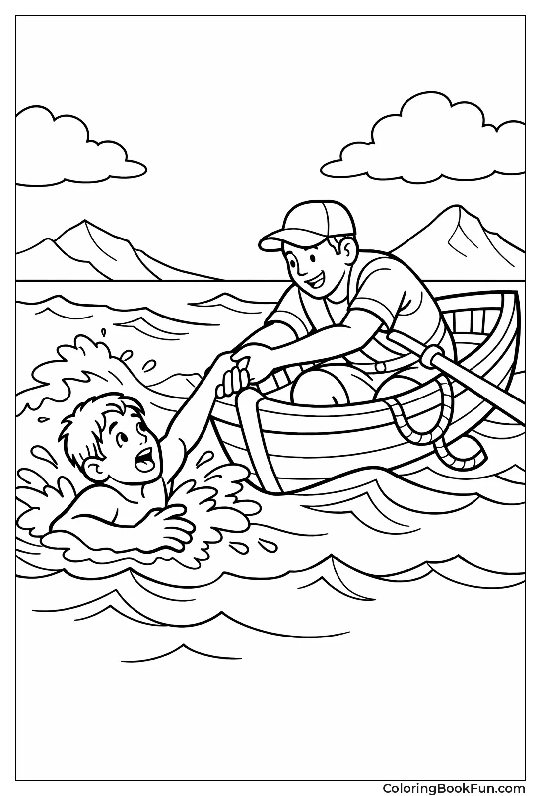 Rowboat Rescuing Swimmer