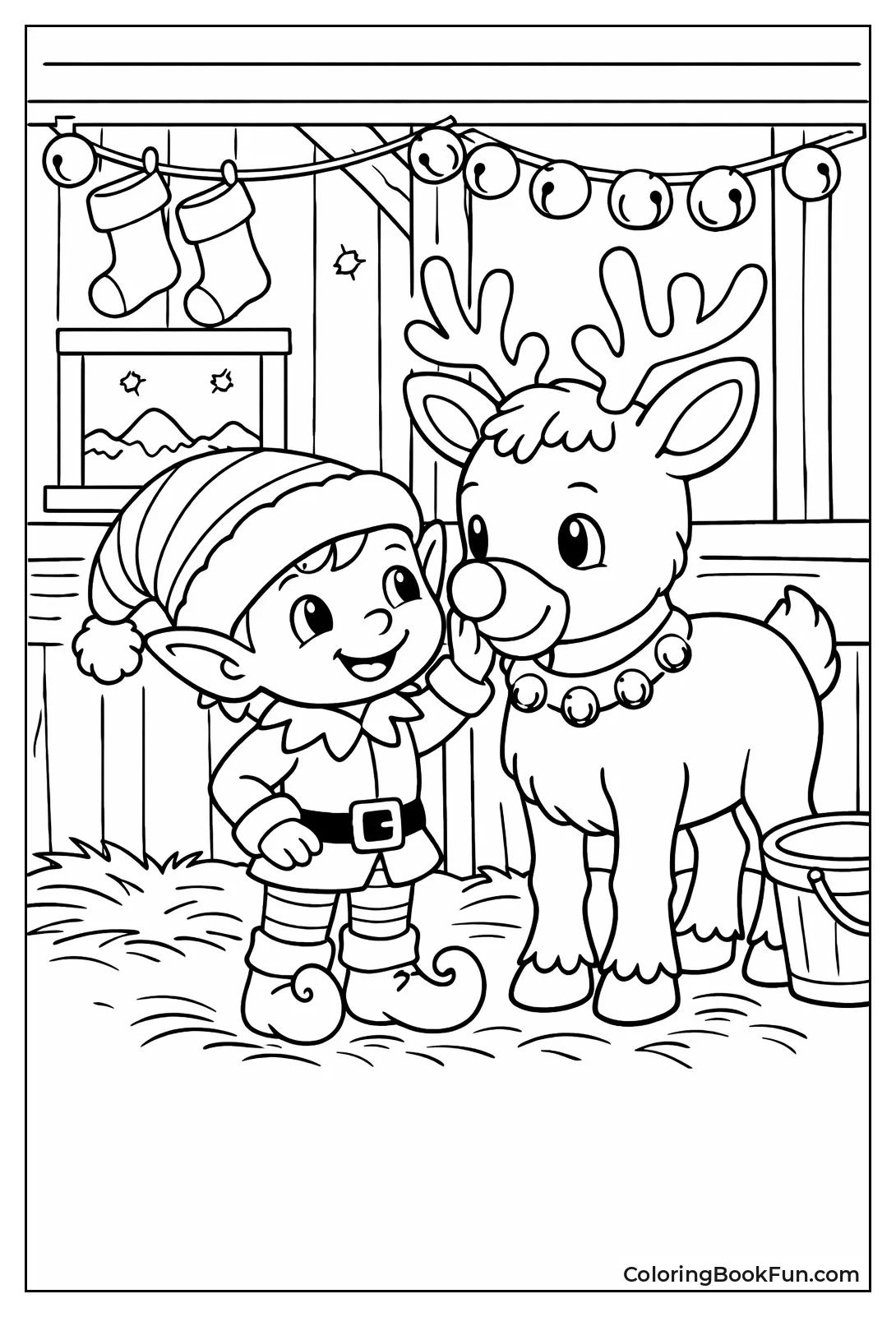 Elf Petting Rudolph Reindeer