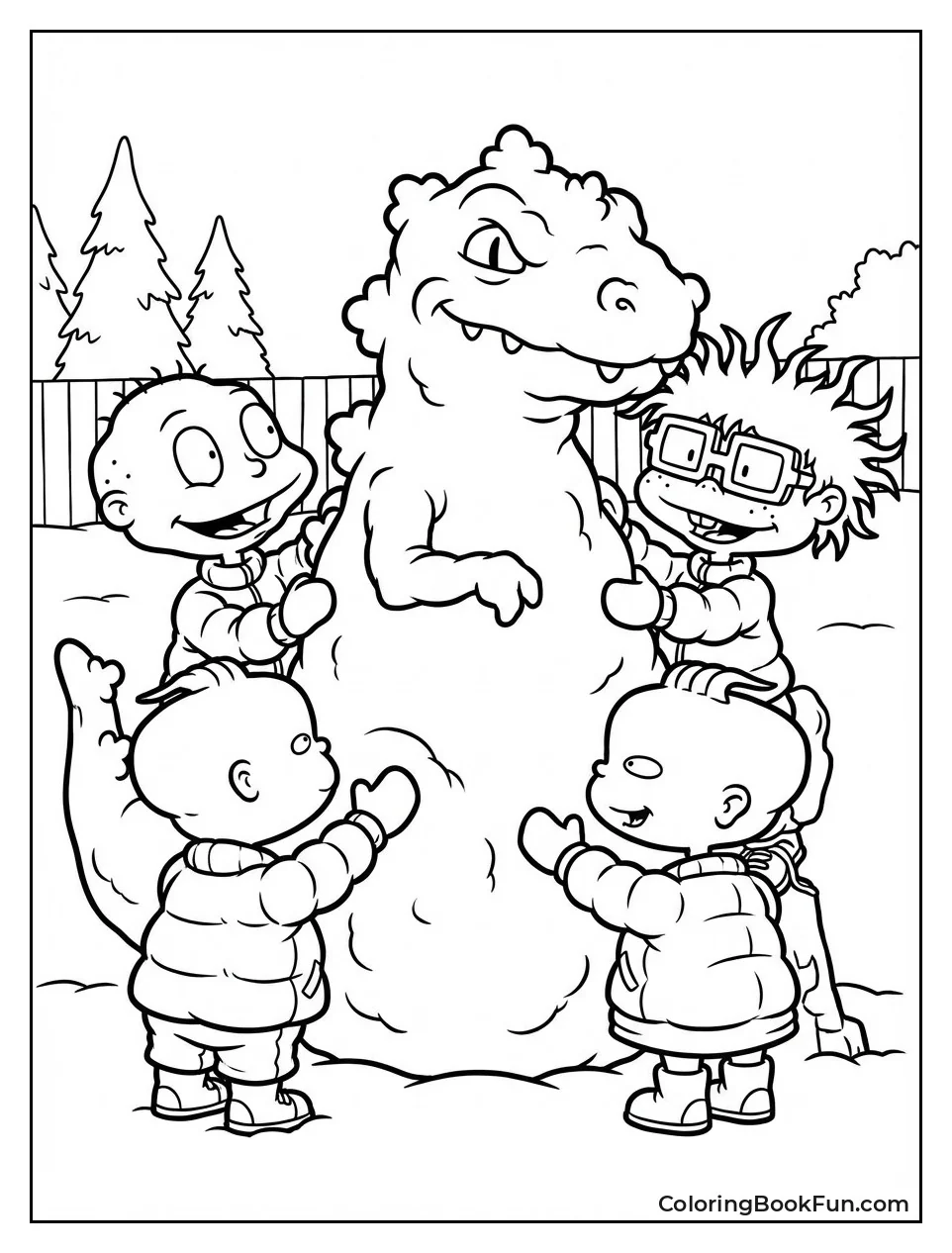 Toddlers Build Reptar Snowman