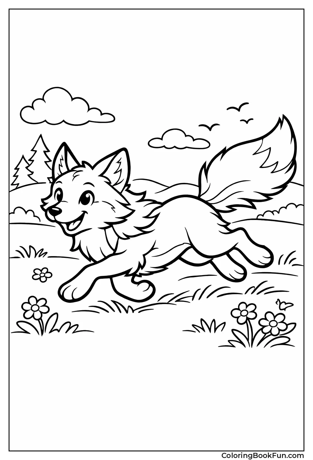 Fox Running across Meadow