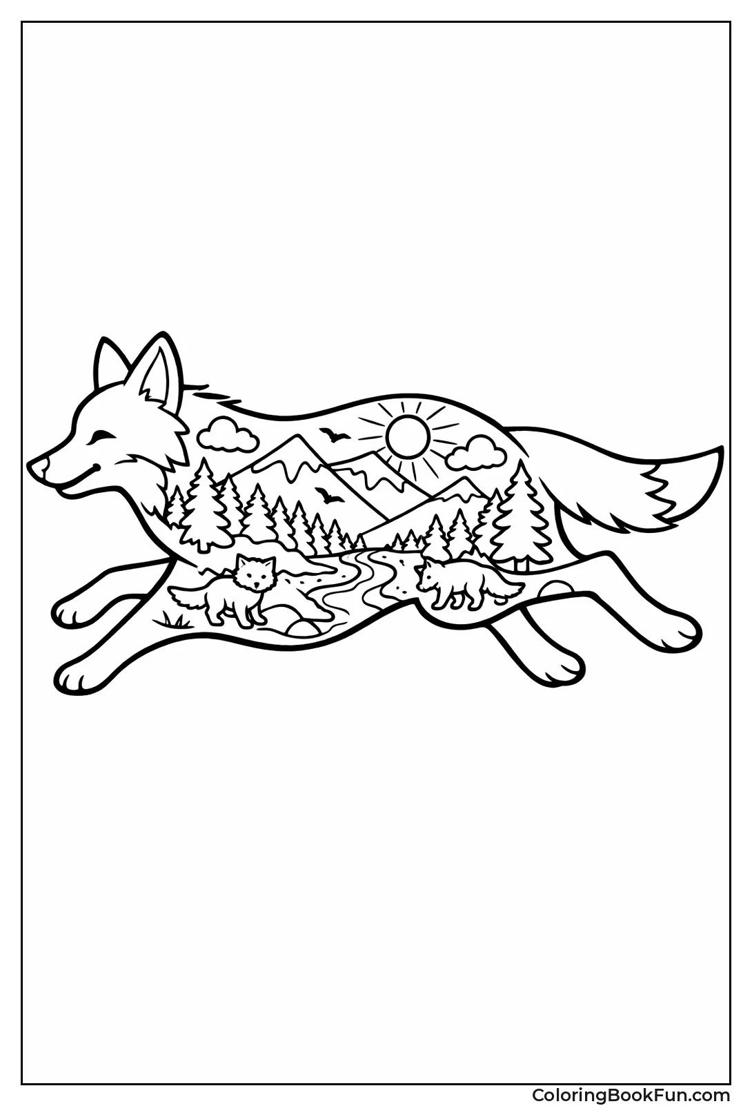 Running Fox Forest Silhouette