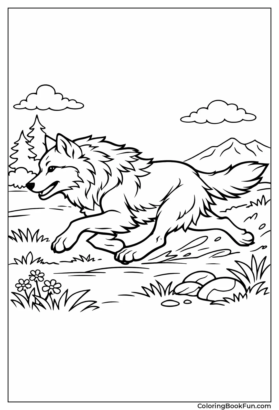 Wolf Sprinting across Meadow