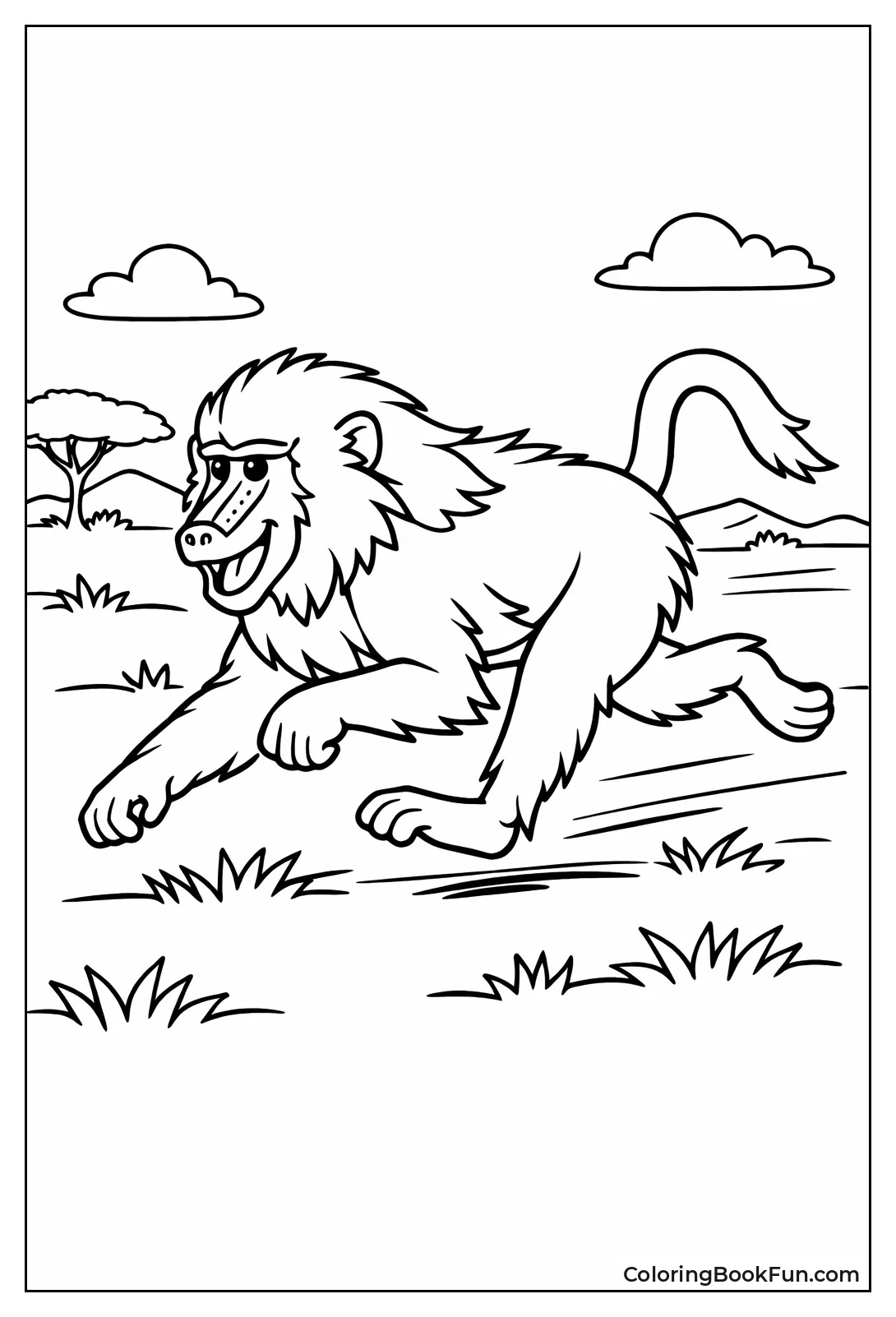 Monkey Runs Savanna Grass