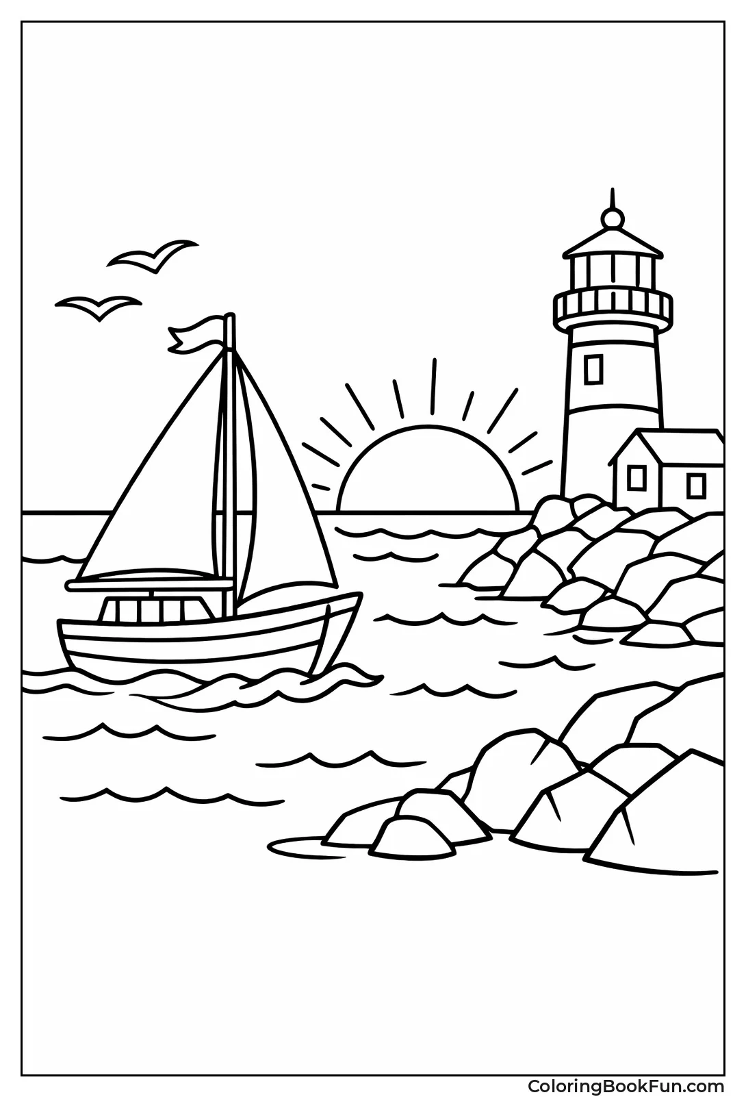 Sailboat Approaching Lighthouse