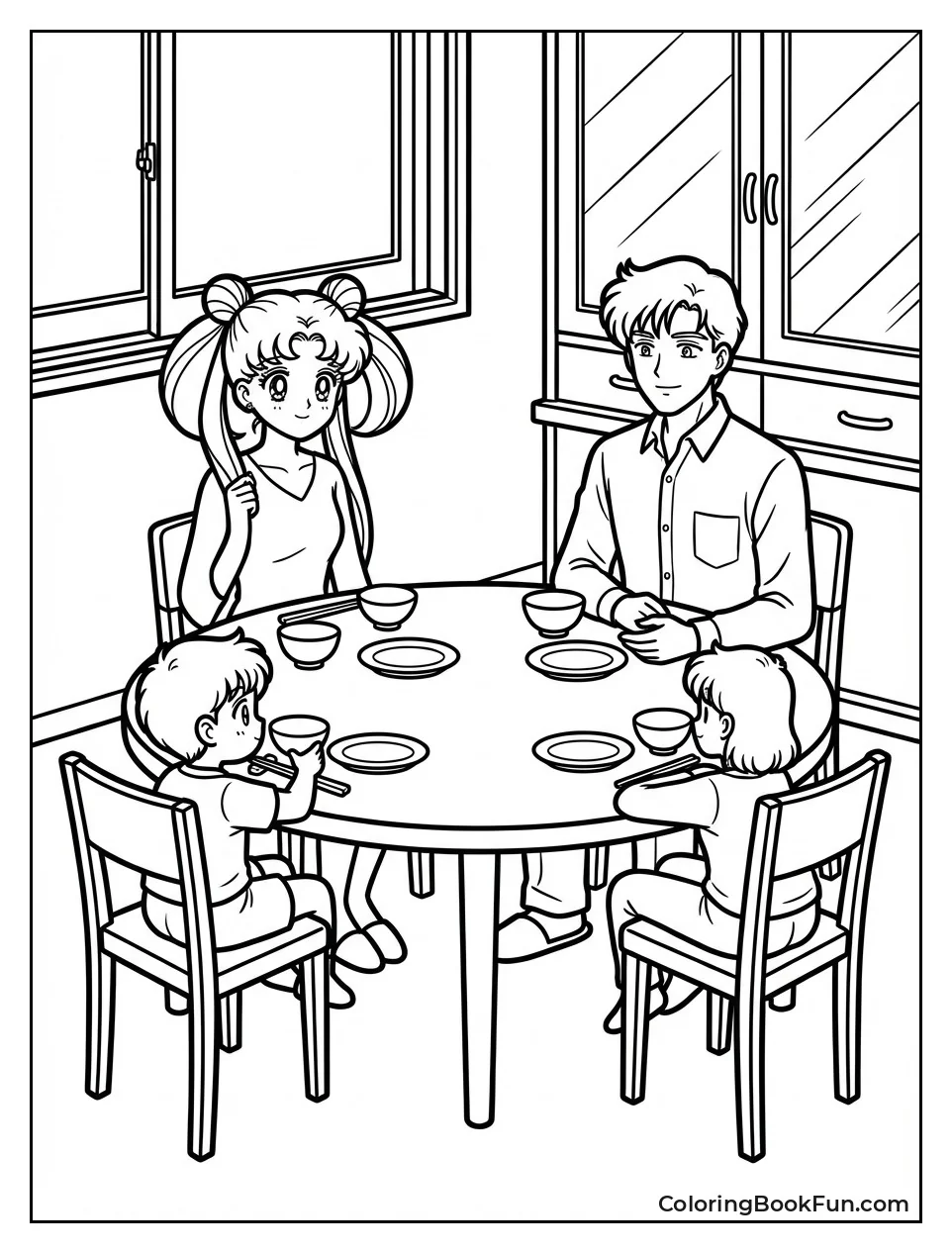 Tsukino Family Eats Dinner