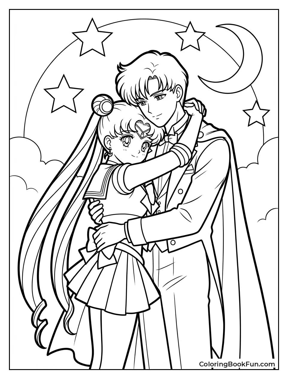 Usagi Hugs Mamoru under Stars