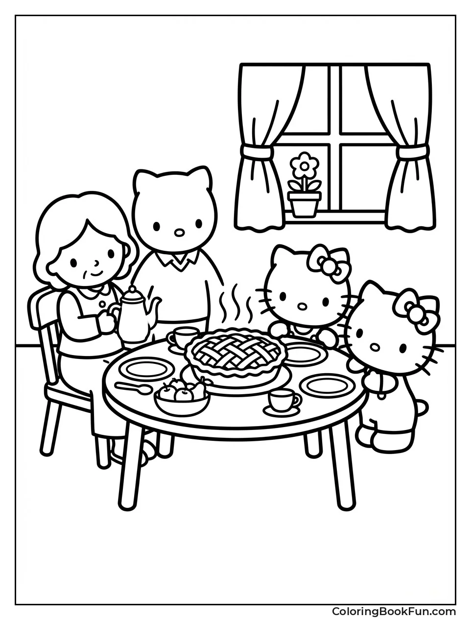 Kitty Family Eating Pie