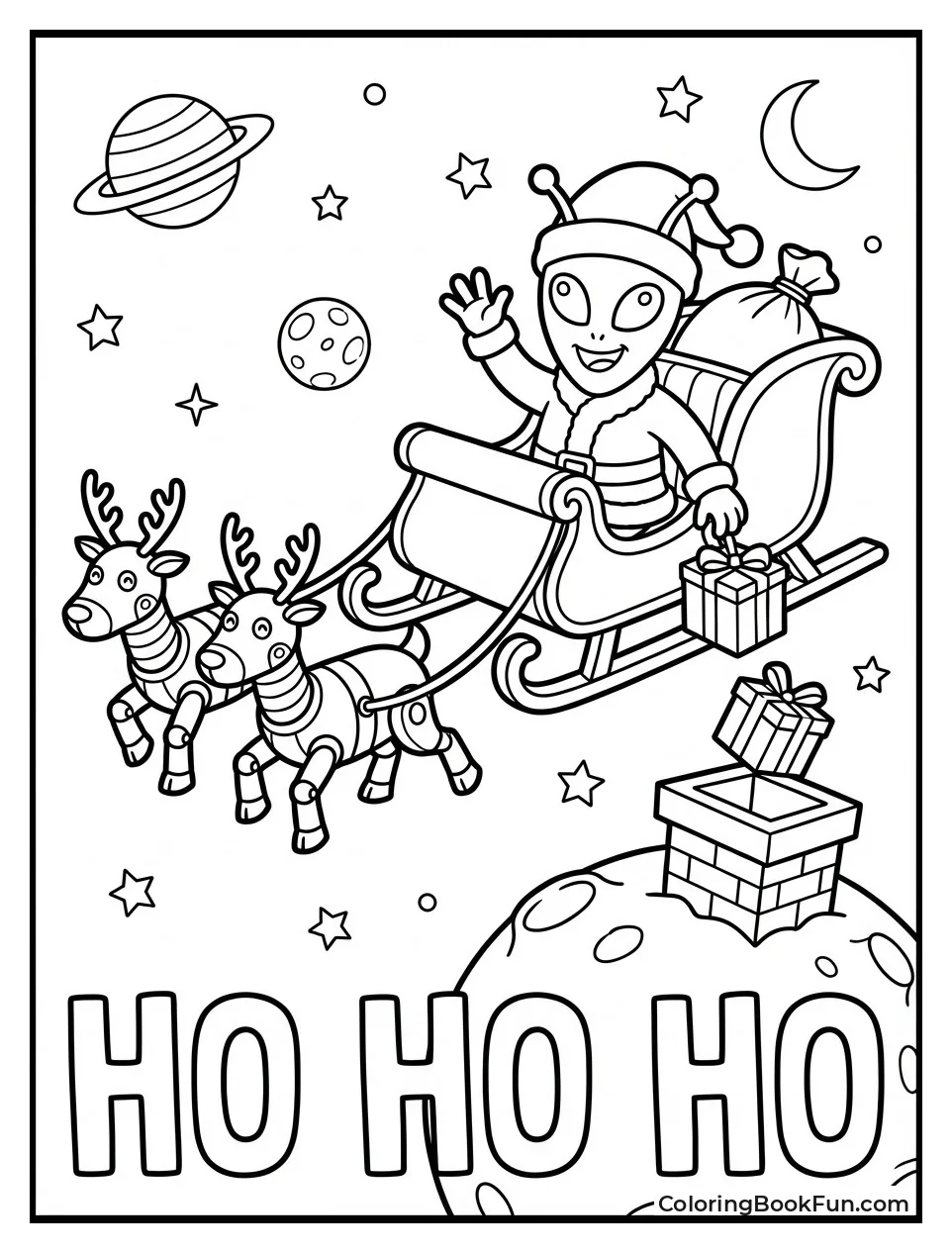 Santa Alien Delivers Gifts