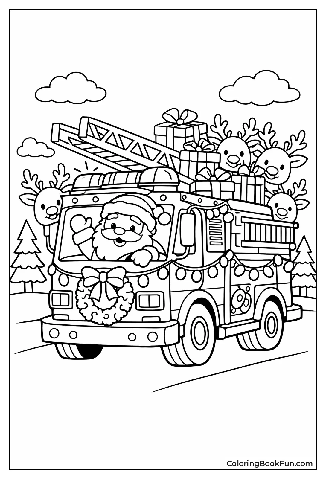 Santa on Festive Fire Truck
