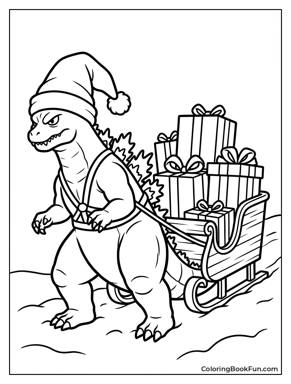 Santa Godzilla Pulls Sleigh