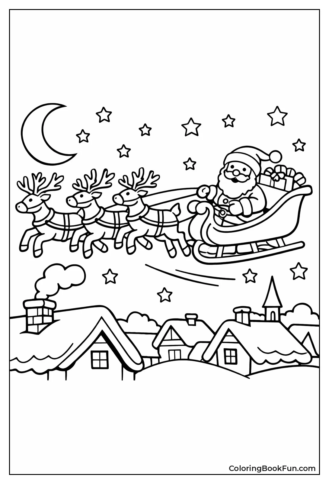 Midnight Sleigh over Rooftops