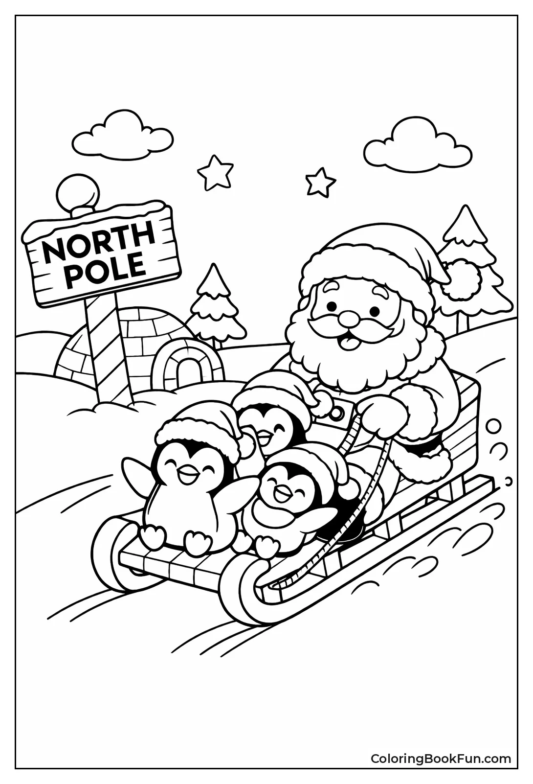 Santa Sledding with Penguins