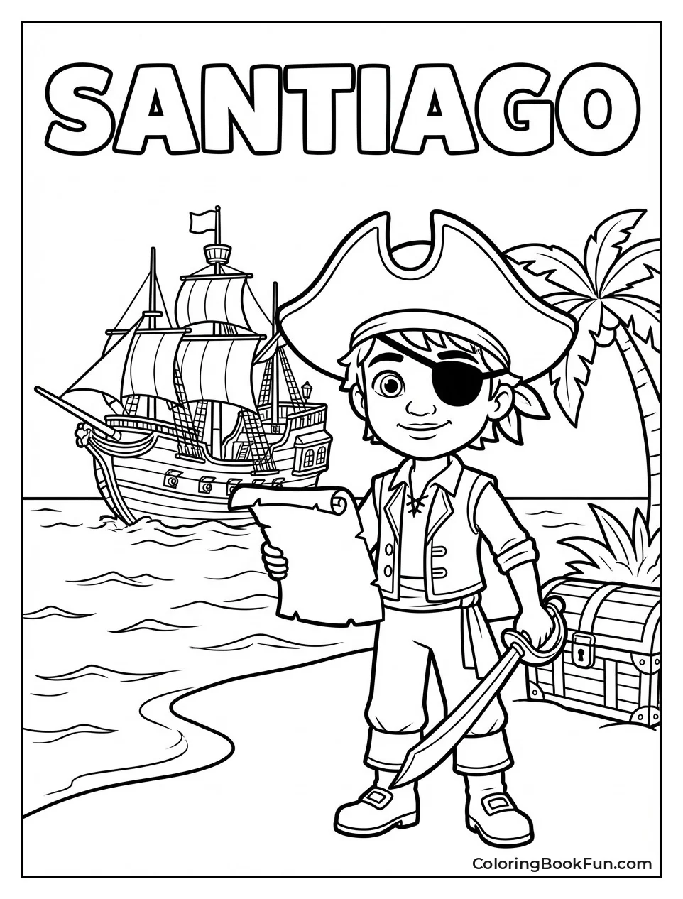 Santiago Pirate Boy with Ship Map