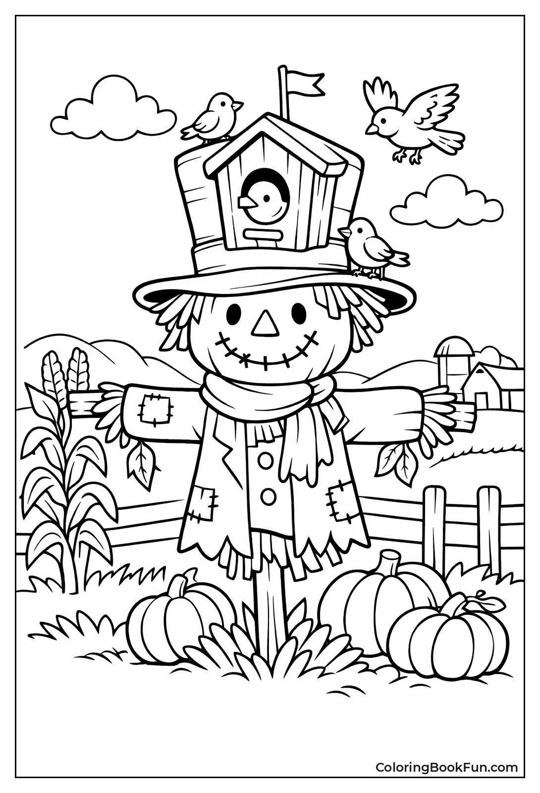 Scarecrow Hat Holds Birdhouse