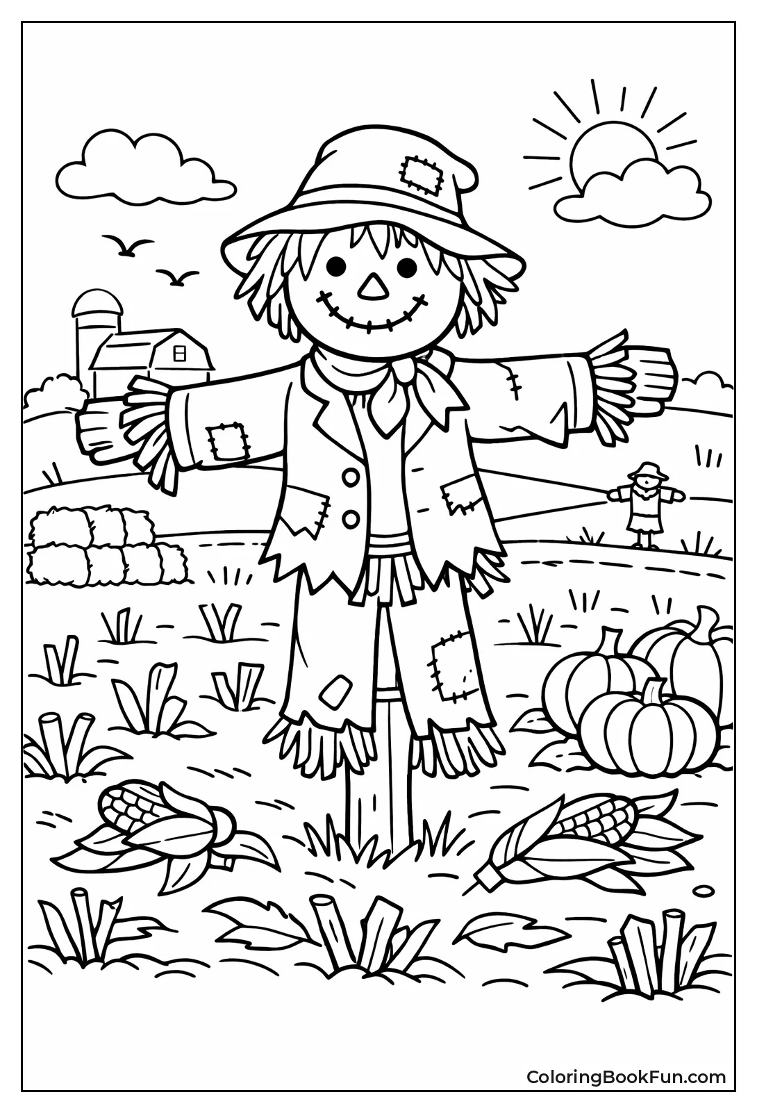 Tattered Scarecrow in Harvest Field