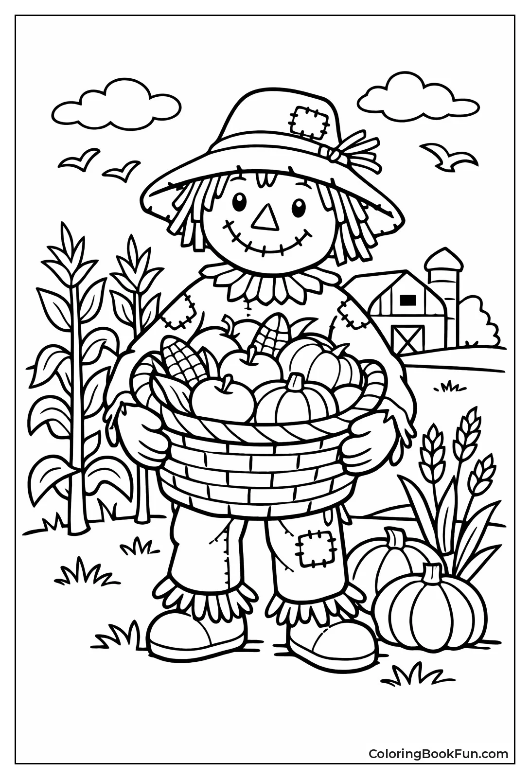 Scarecrow Carries Harvest Basket