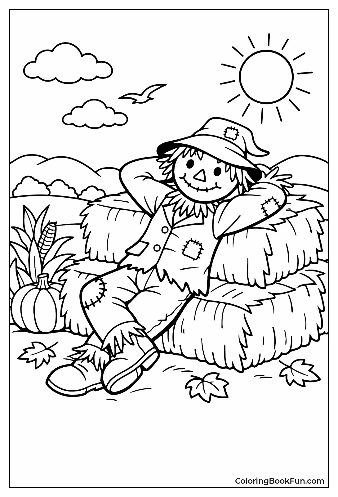 Scarecrow Leans on Hay Bales