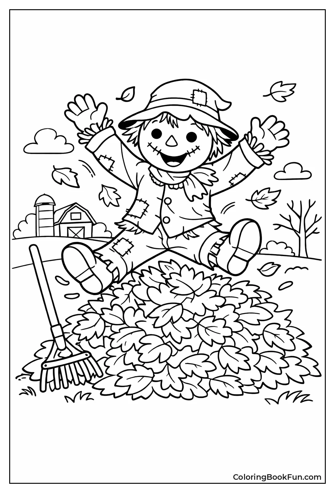 Scarecrow Jumps in Leaf Pile
