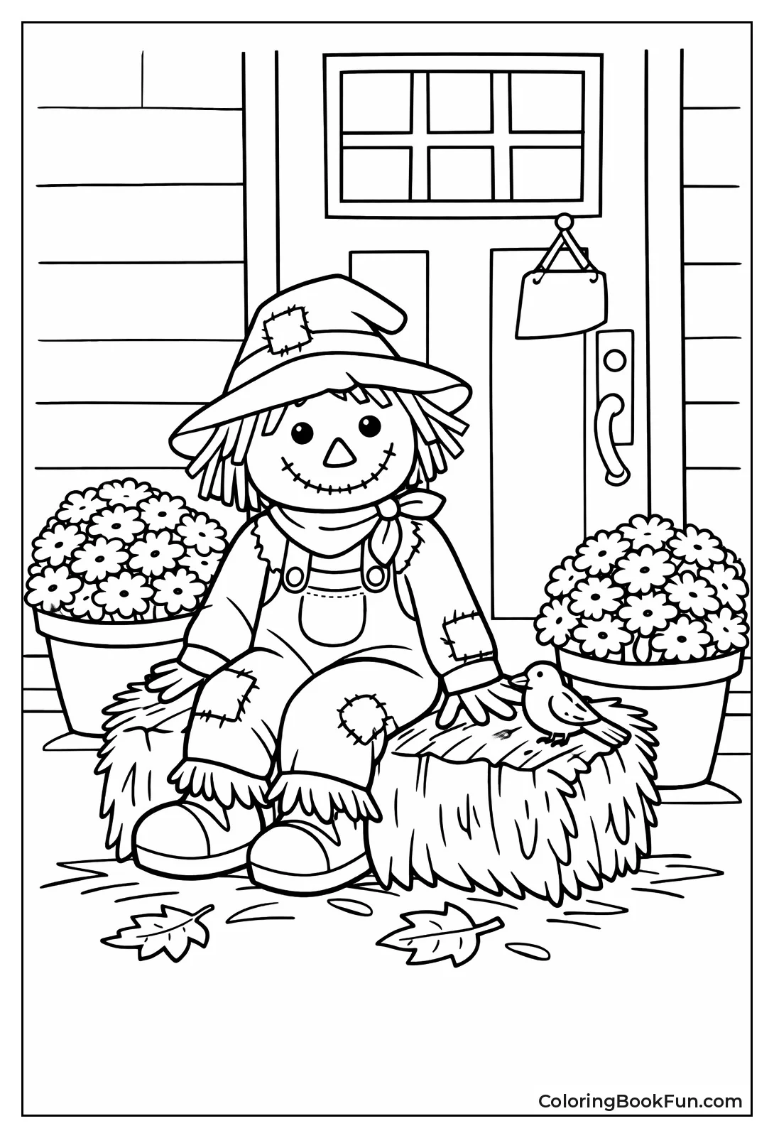 Scarecrow on Porch Hay Bale