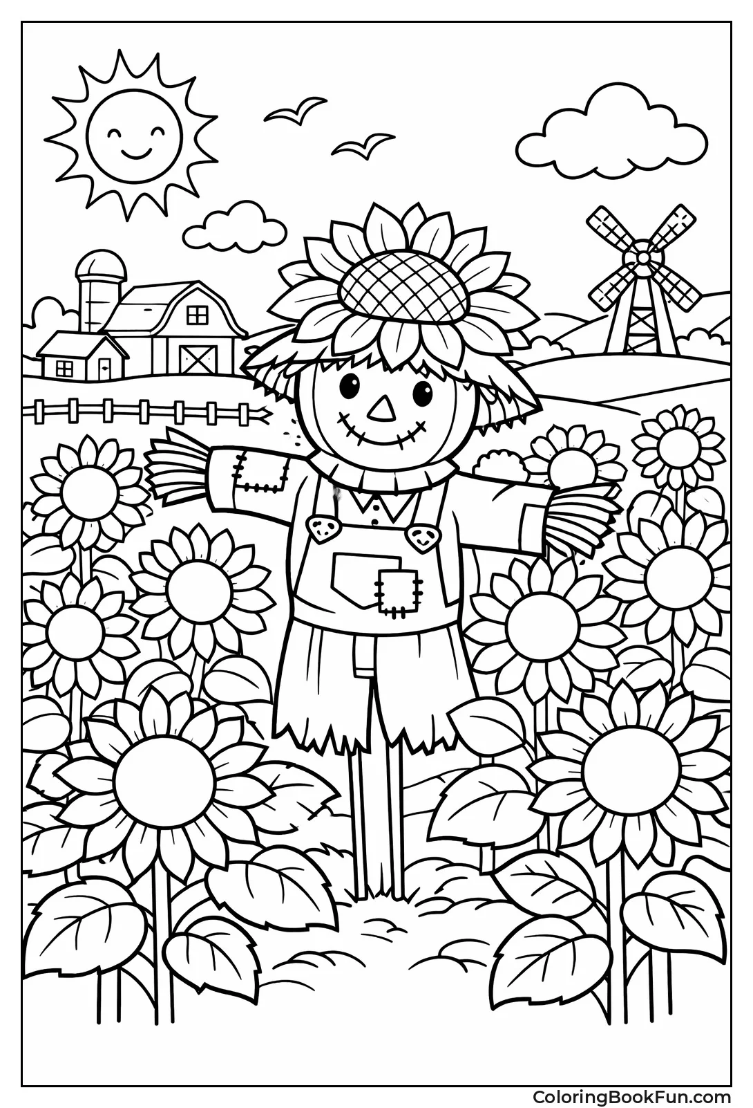 Scarecrow in Sunflower Field