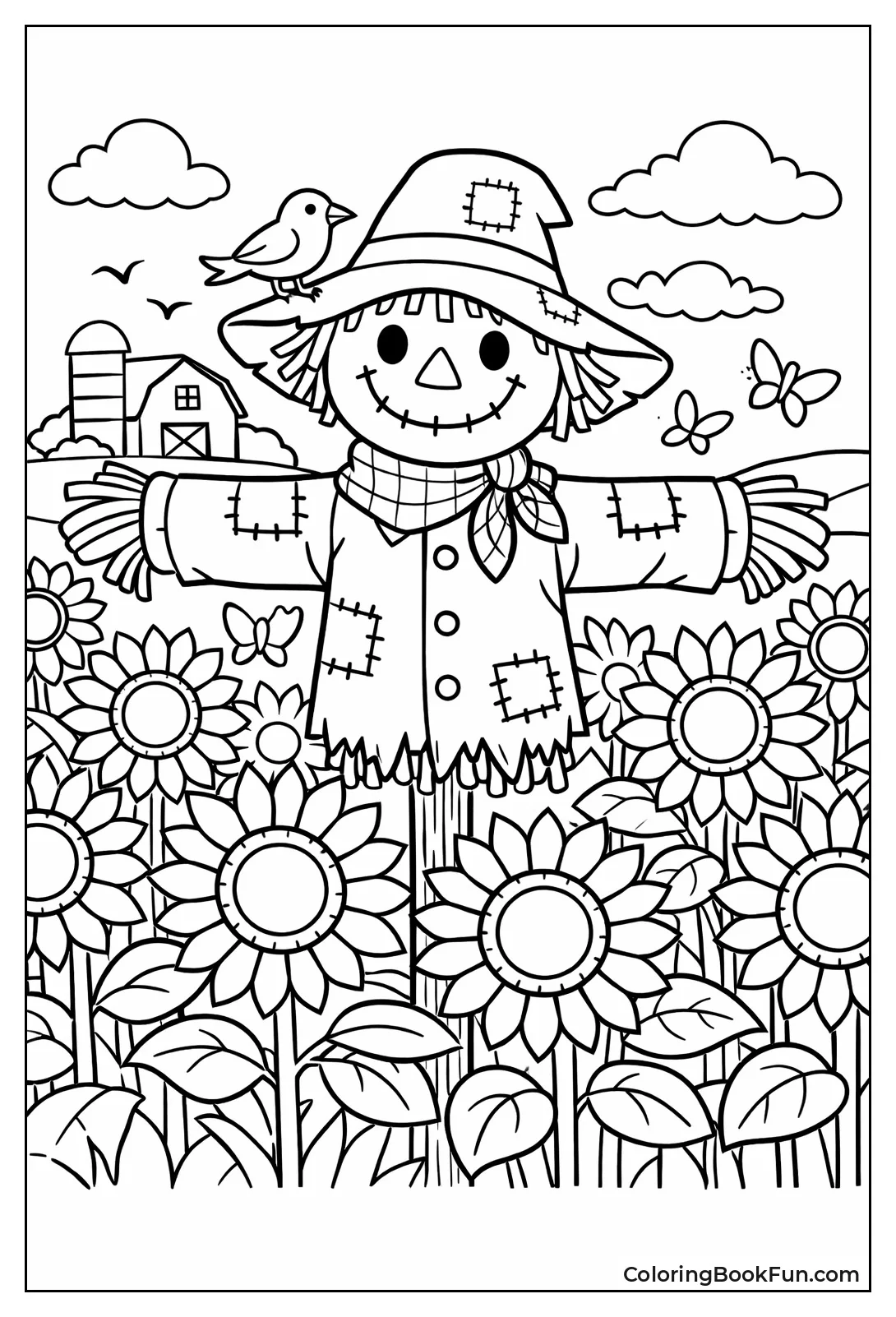 Scarecrow among Tall Sunflowers