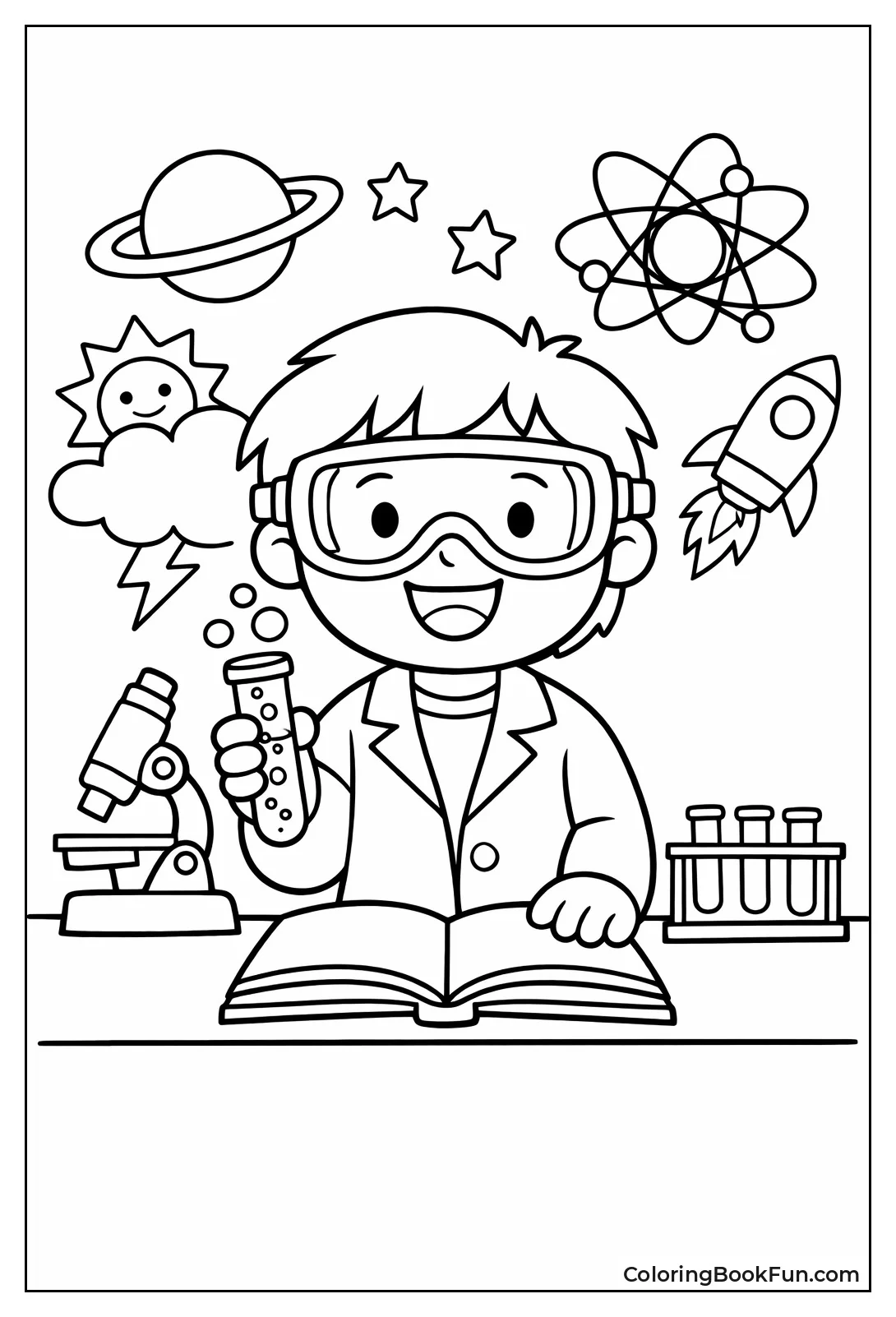 Smiling Kid Scientist Holds Tube