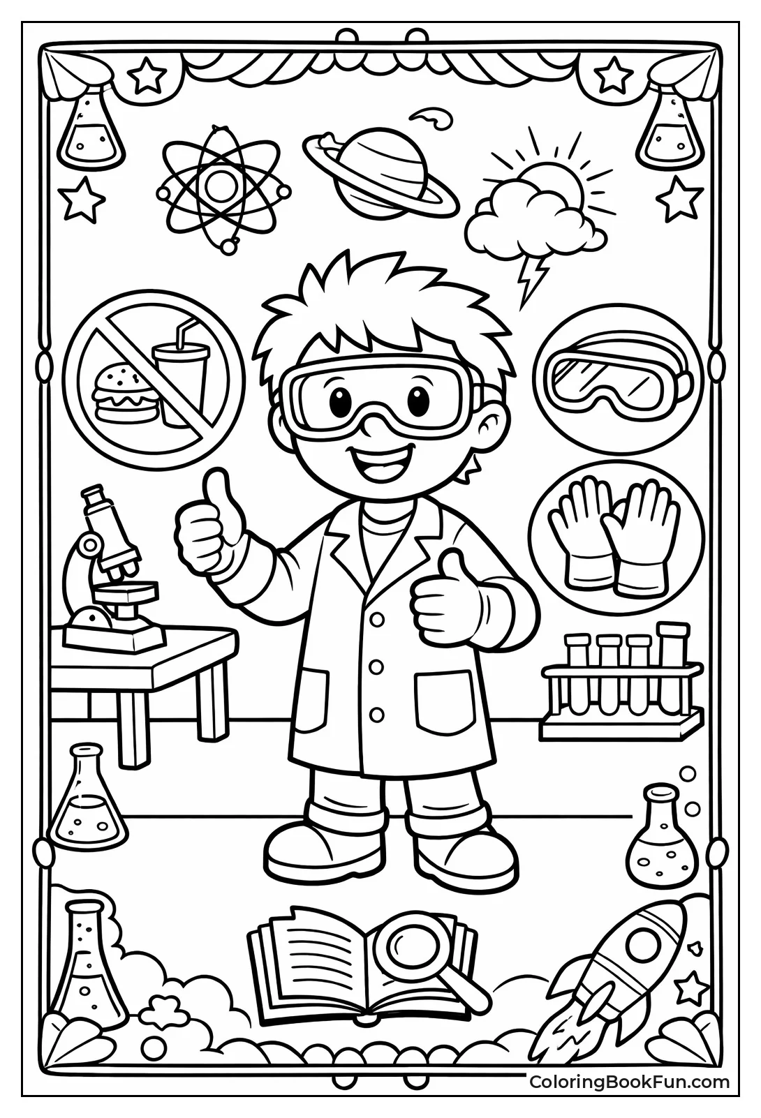Cartoon Scientist Shows Safety Rules