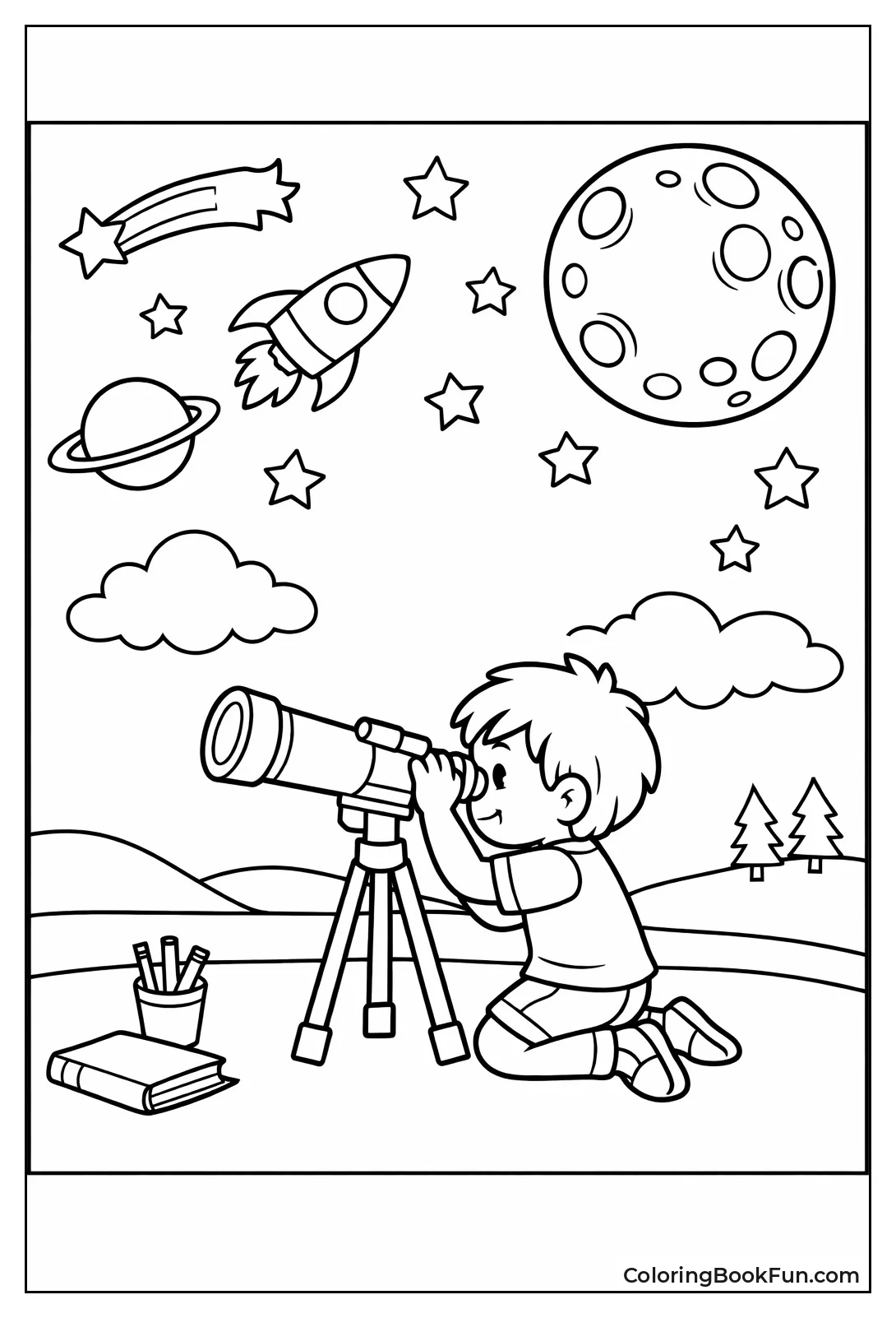 Kid Peers Through Telescope