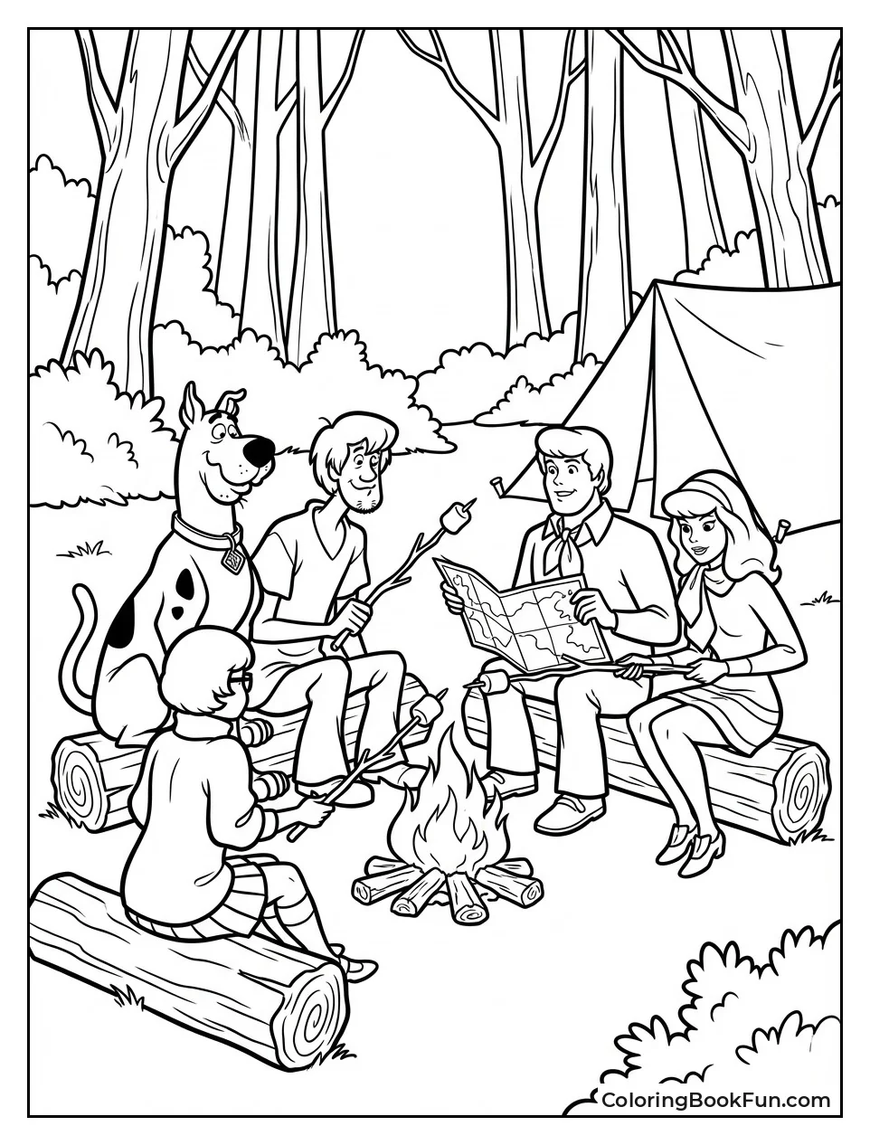 Gang Roasts Marshmallows at Campfire