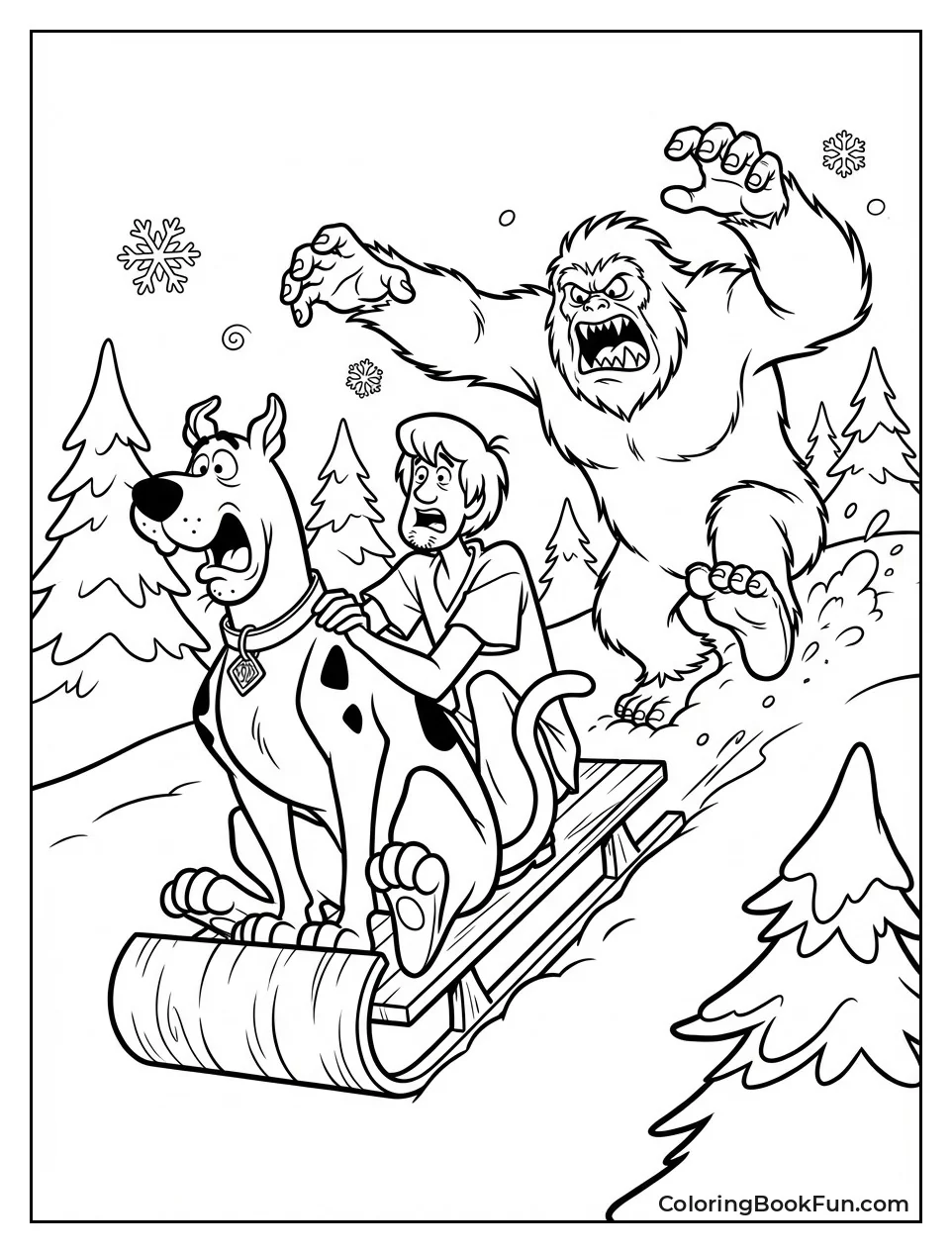 Yeti Chases Sled down Hill