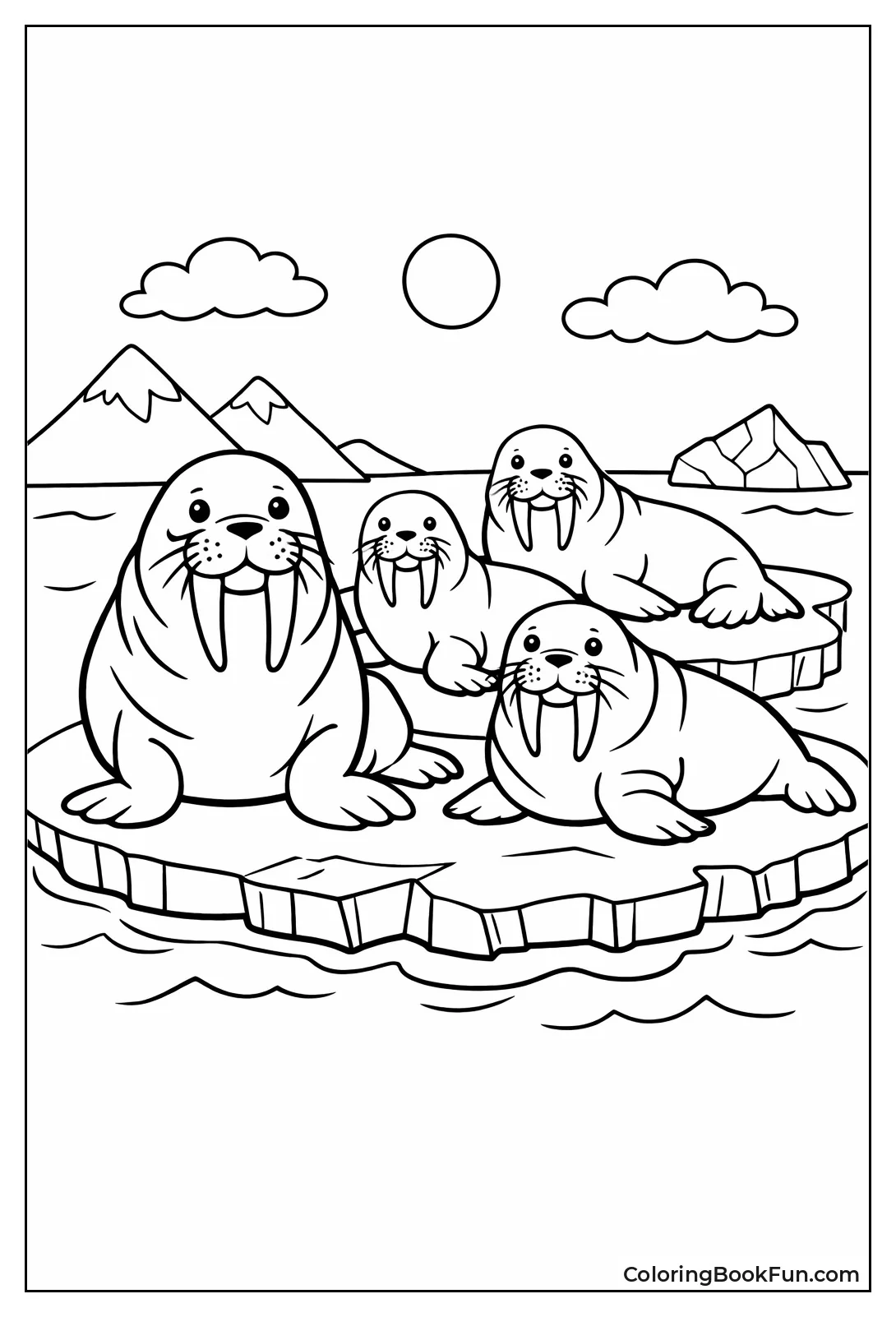 Walruses Resting on Ice