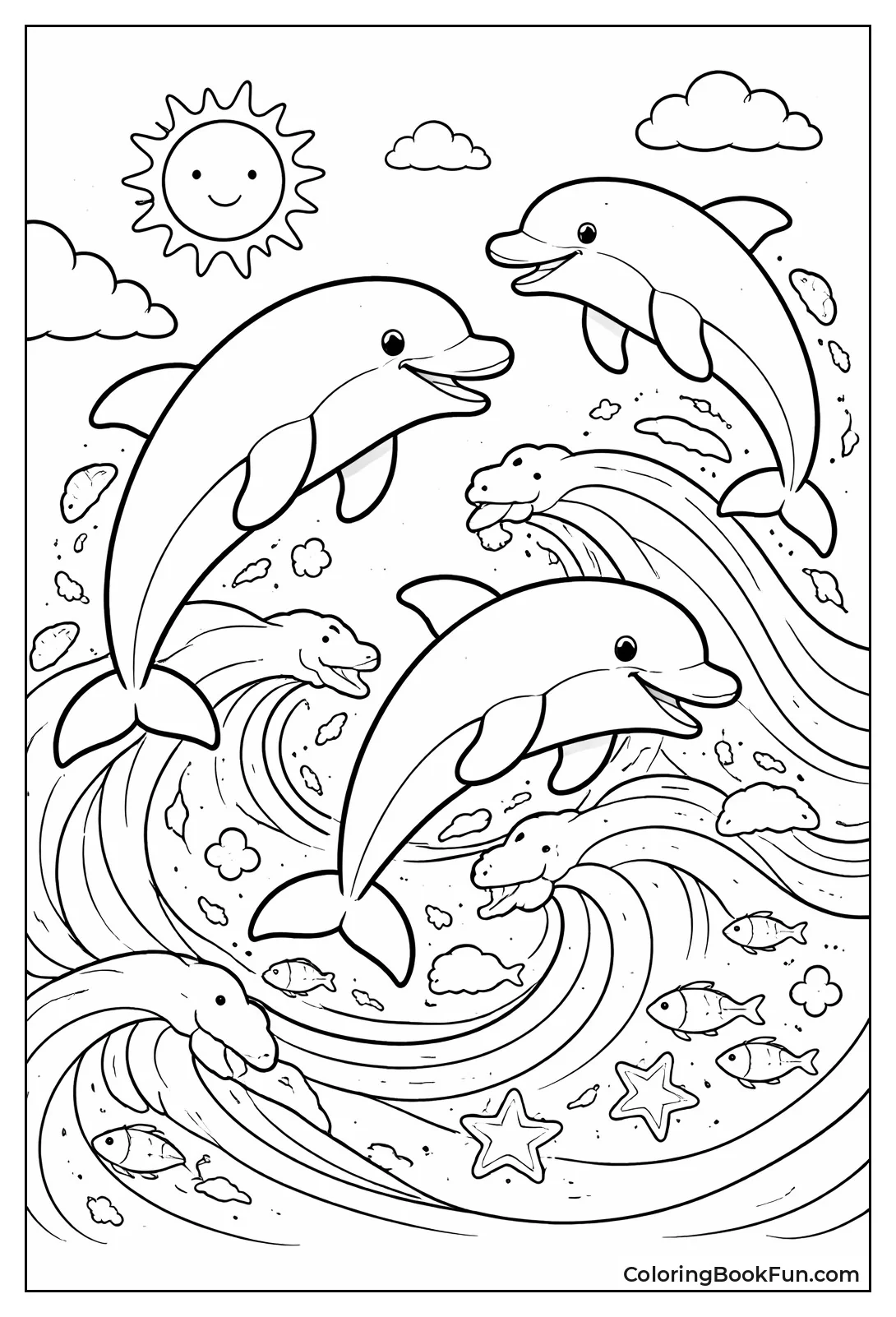 Dolphins Playing in Waves