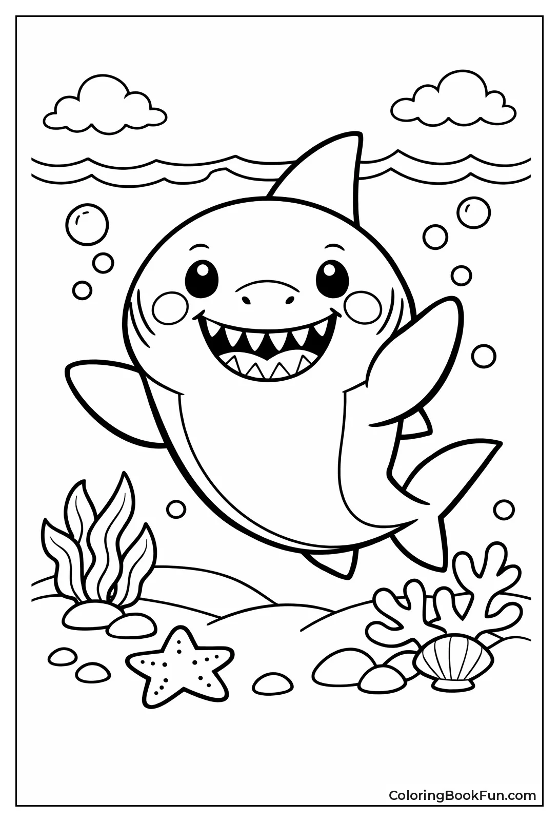 Smiling Cartoon Shark Waves