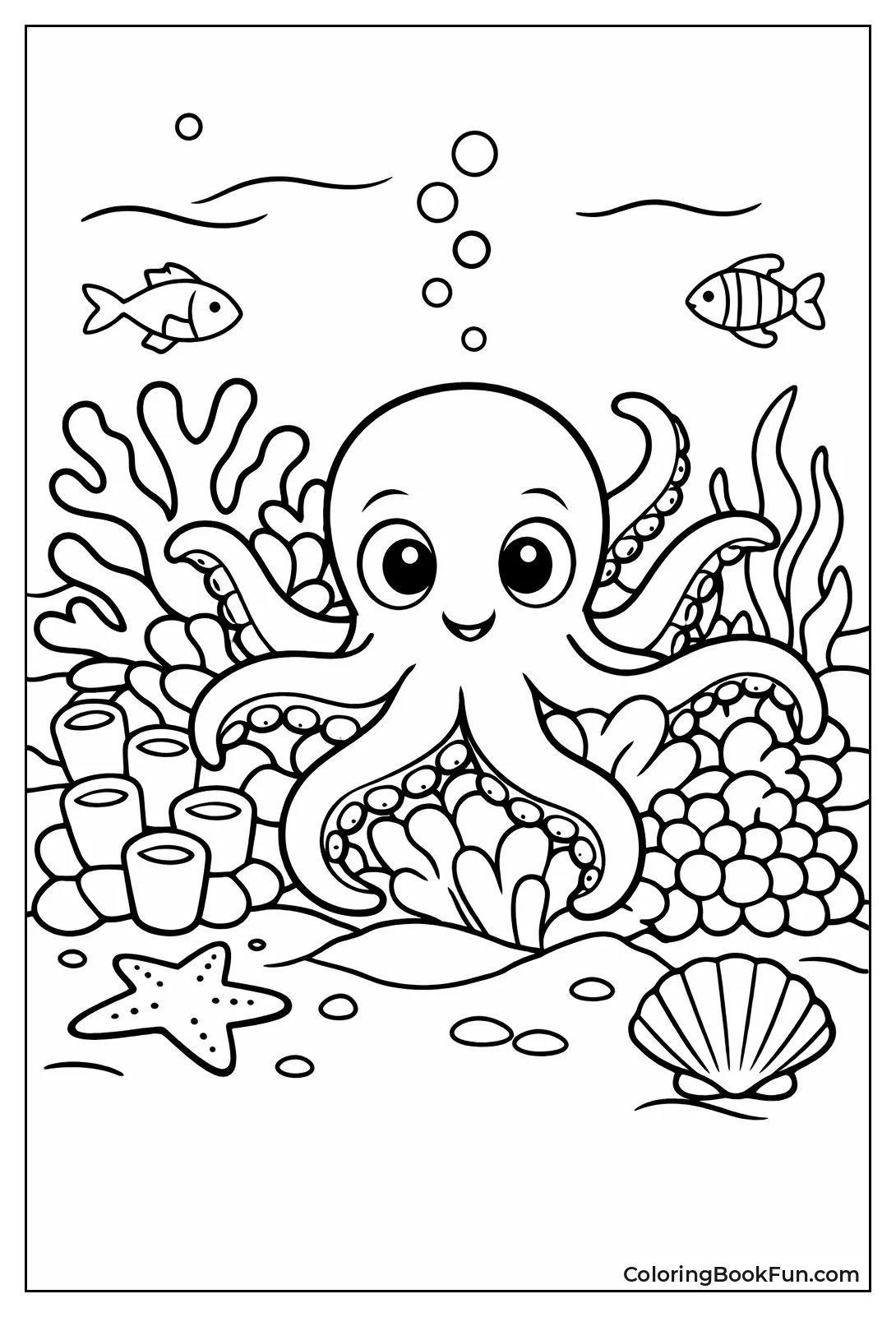 Octopus Peeking from Coral