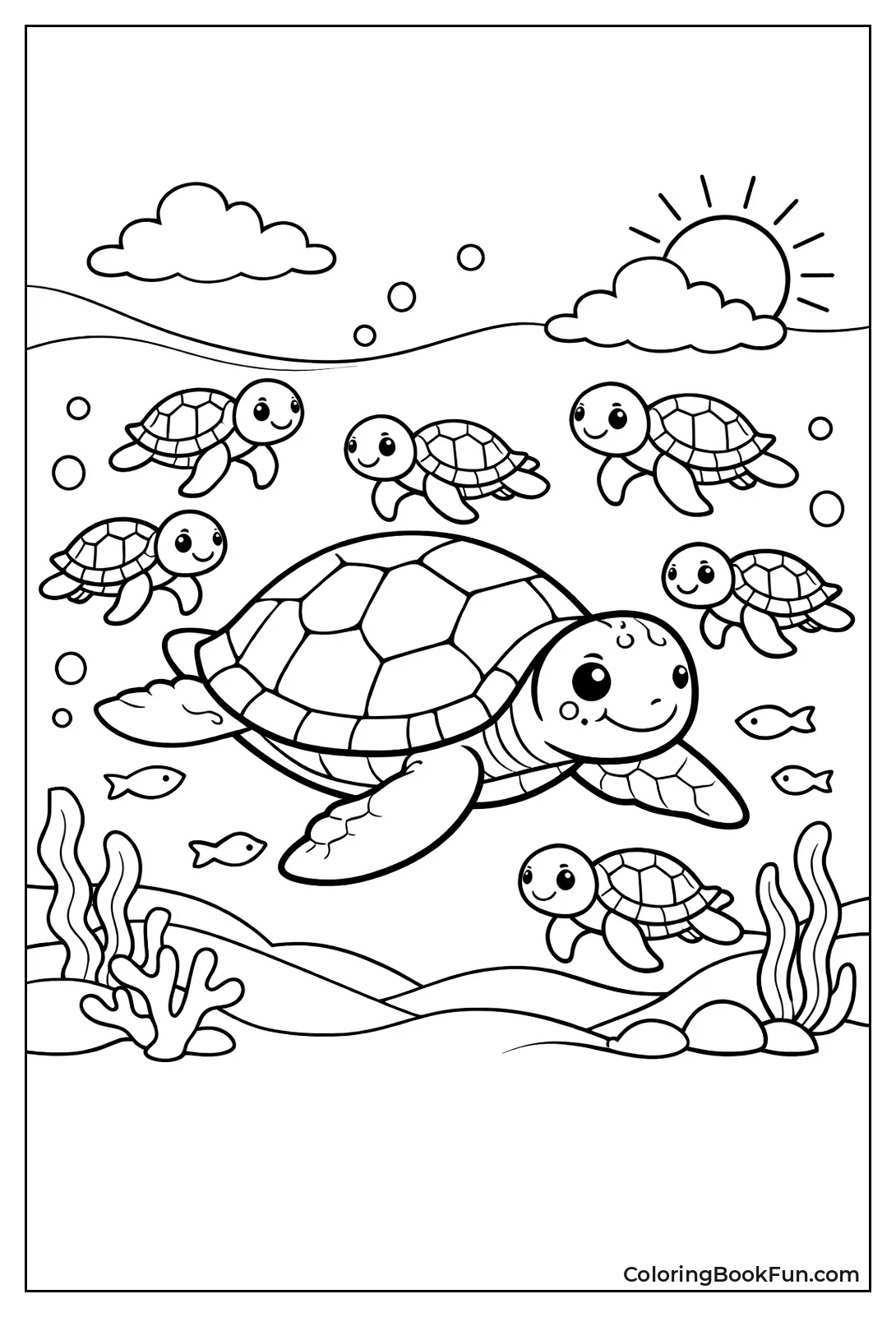 Sea Turtle with Babies