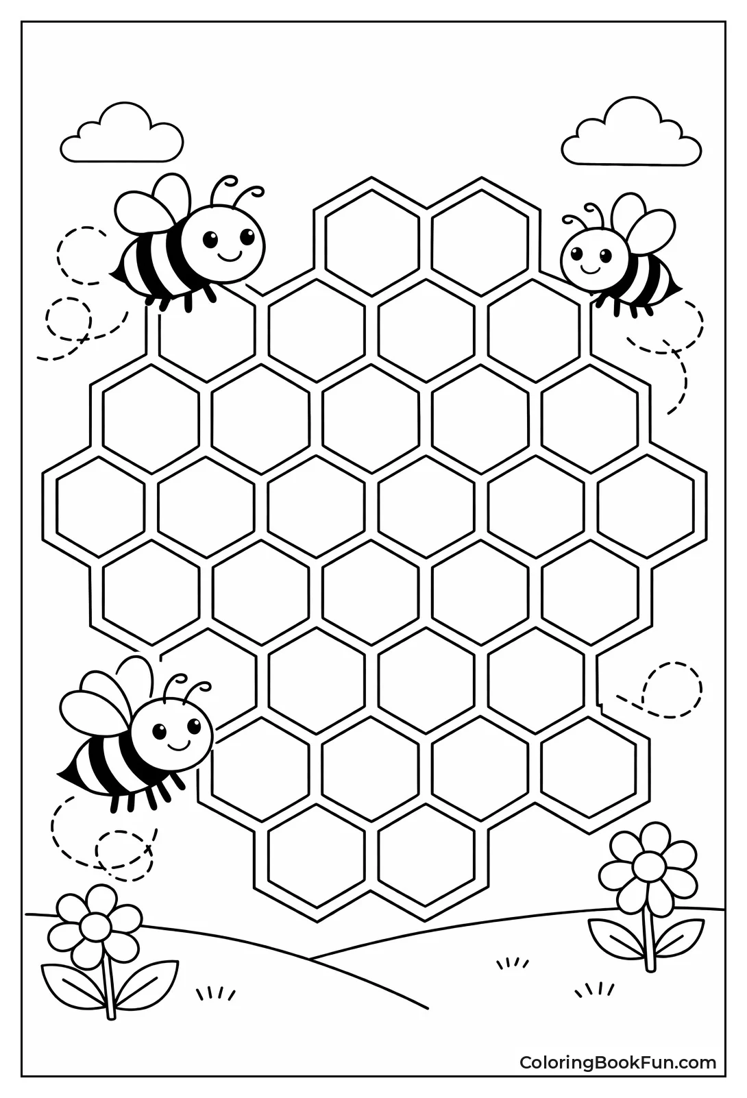 Hexagon Beehive with Bees