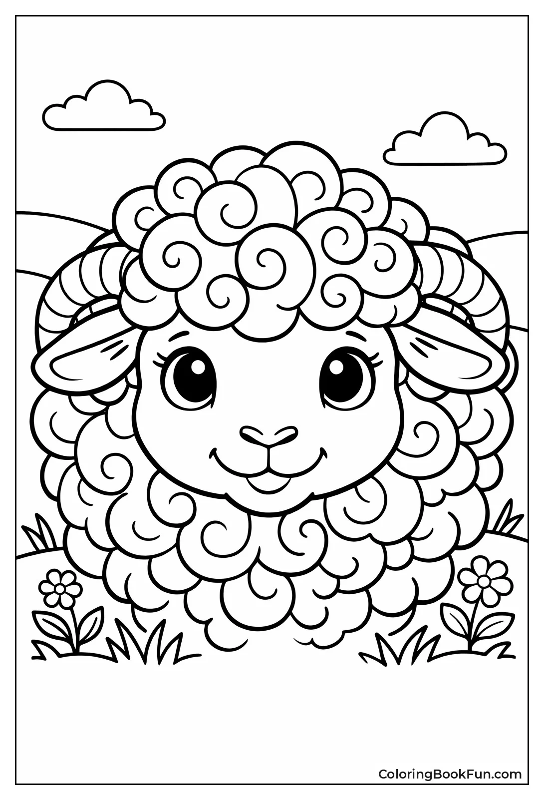 Sheep Face with Curly Wool