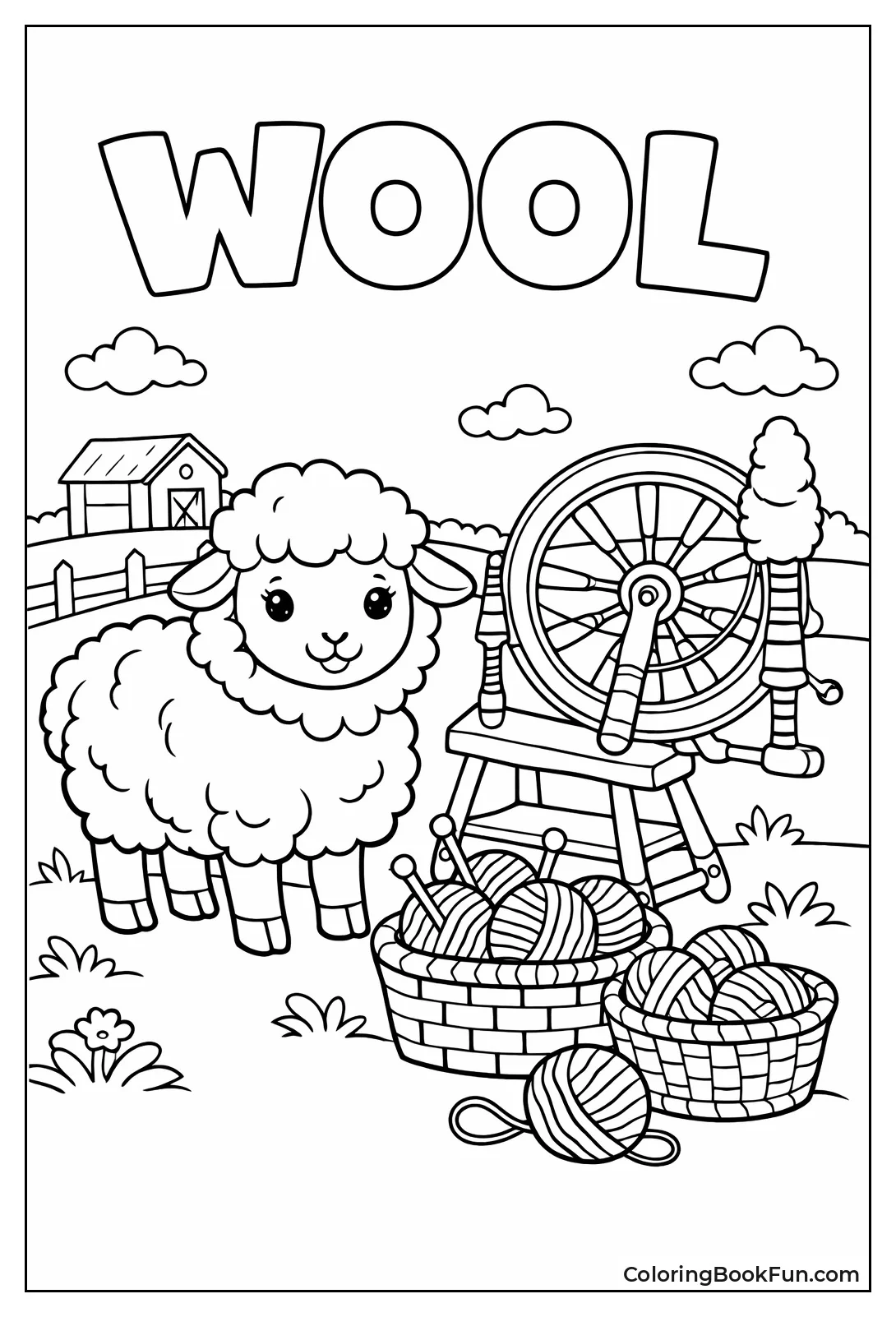 Sheep with Spinning Wheel