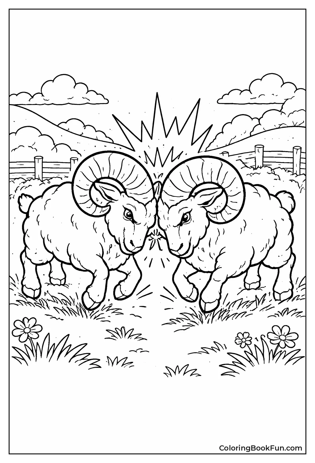 Rams Headbutting Horns