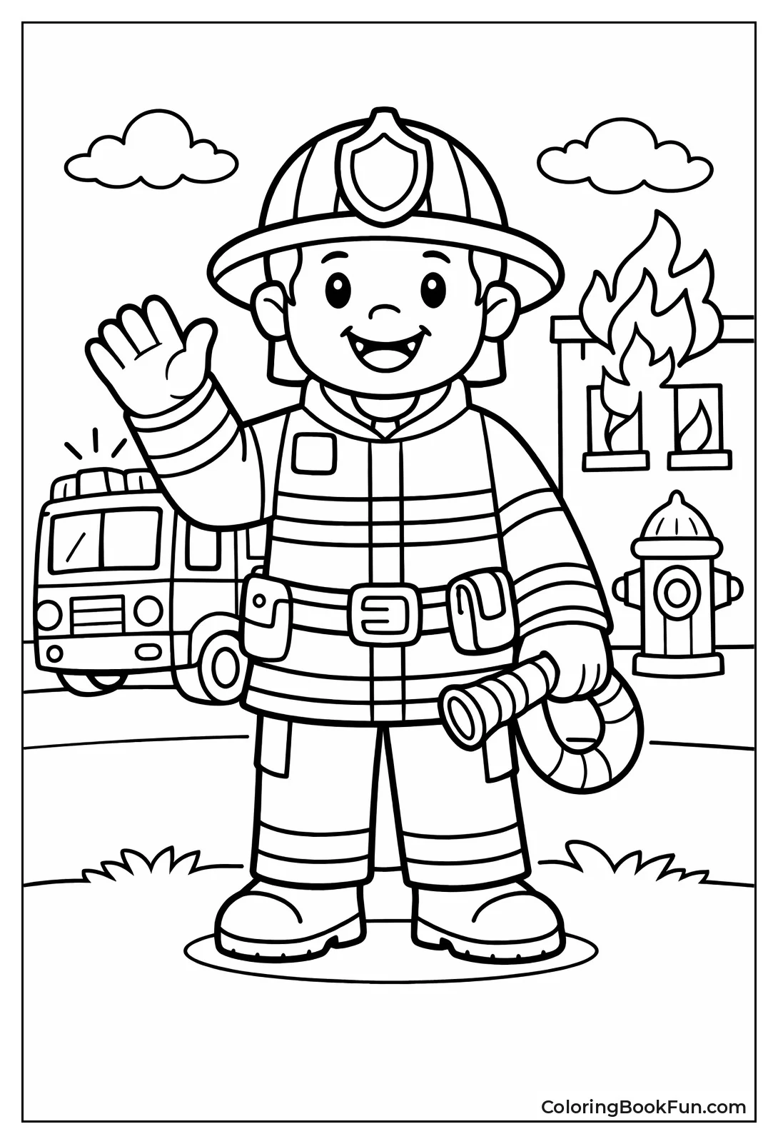 Friendly Fireman Waving Hello