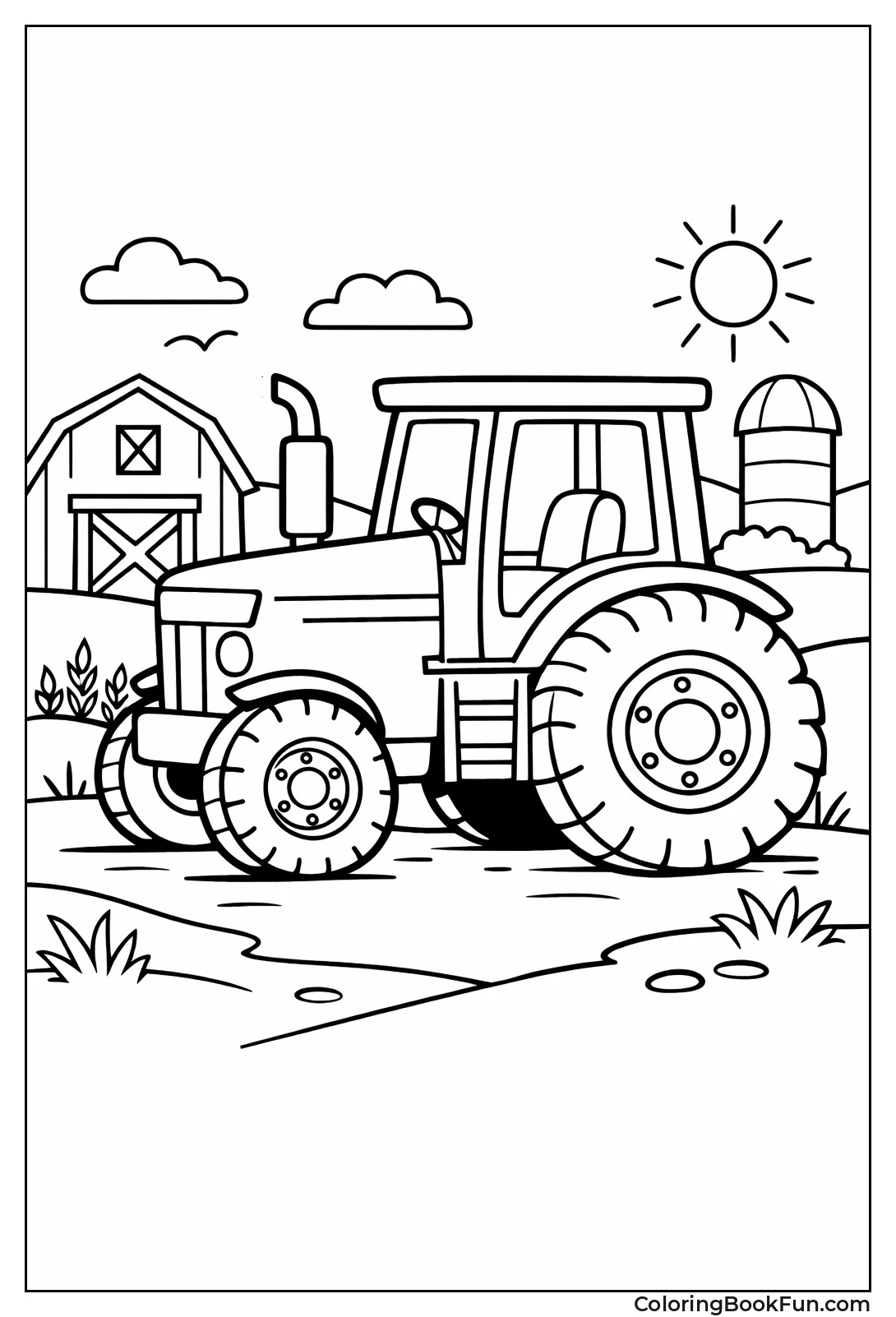 Simple Black Outline Tractor