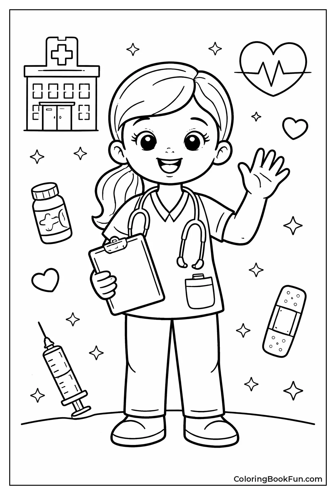 Simple Waving Nurse Outline